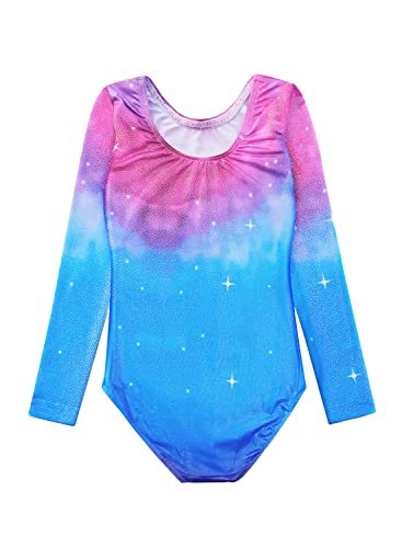Girls Long Sleeve Sparkly Gymnastics Leotard - Purple Blue, 3-4T
