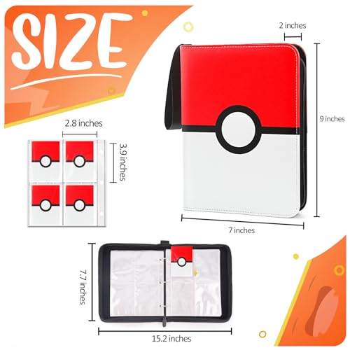 4-Pocket Card Binder for 400 Cards with Removable Sleeves - Red