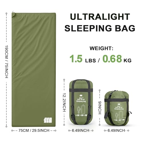 TANSTRIDER Green Ultralight Waterproof Sleeping Bag - Compact for Camping & Hiking