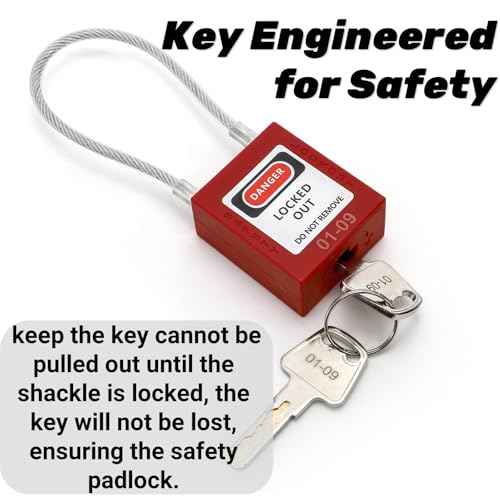 10 Pack Lockout Tagout Locks, Steel Cable Compact Loto Safe Padlock Set, Red Keyed Lock with 20 Keys, Different Numbers Safety Locks for Electrical Stations and Devices Kits