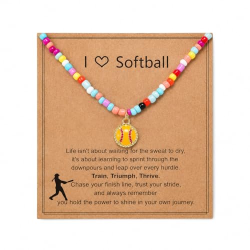 Softball Necklace for Women - Colorful Beaded Cheer Jewelry