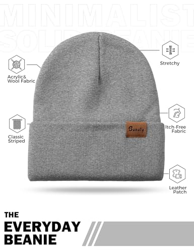 Knit Winter Beanie Hat for Men & Women - Warm Striped Cuffed - Black & Grey