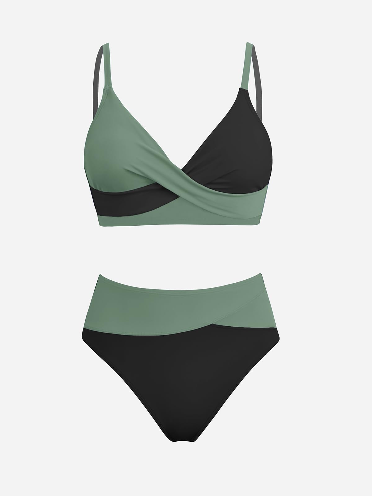 CUPSHE Women's Bikini Sets High Waisted V Neck Twist Two Piece Swimsuit,M