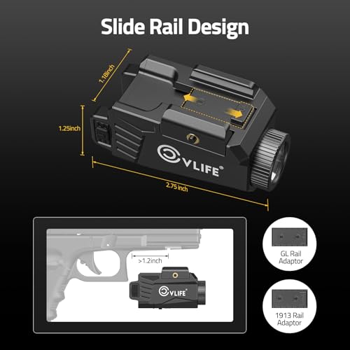 CVLIFE 600 Lumens Pistol Light Laser Combo - Rechargeable Slide Rail Gun Light Compatible with Glock and Picatinny Rail. Tactical Pistol Flashlight with Green Laser for Home Defense