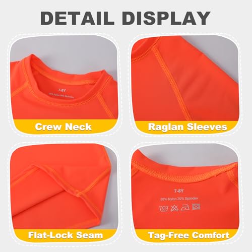 Kids Neon Swim Shirt - Short Sleeve UPF 50+ Rash Guard, 7-8 Years