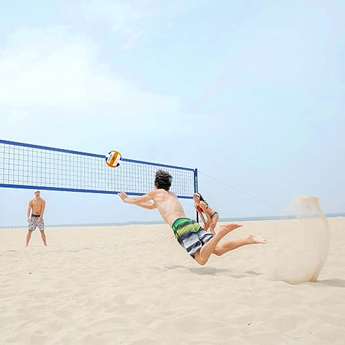 Outdoor Volleyball Net Set - Heavy Duty, Adjustable Poles, Blue