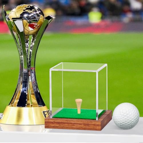Clear Acrylic Golf Ball Display Case with Wood Base & Tee - 1 Pack
