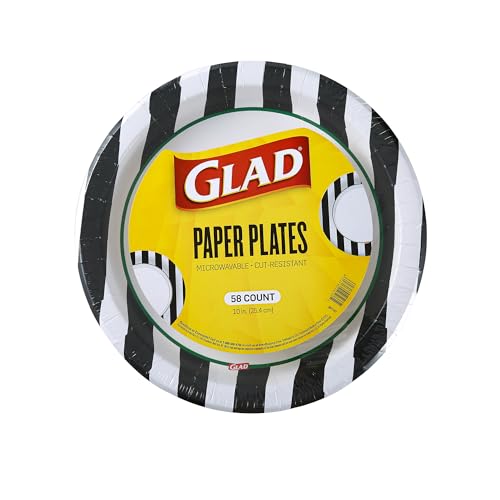 10-Inch Disposable Paper Plates - Referee Football Design, 58 Count - Black/White