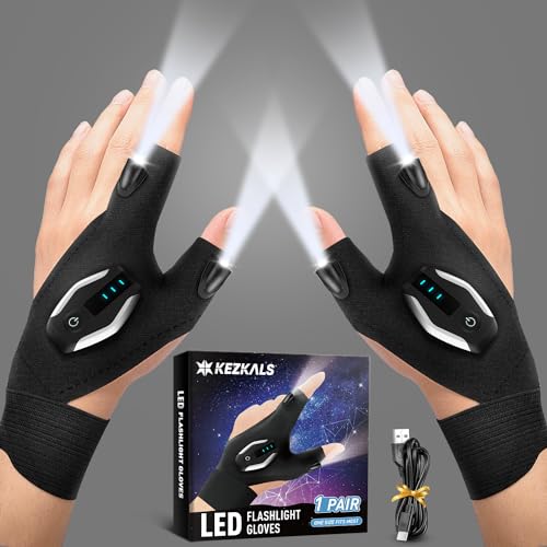 Rechargeable LED Flashlight Gloves for Adults - Handyman, Camping, Work Utility