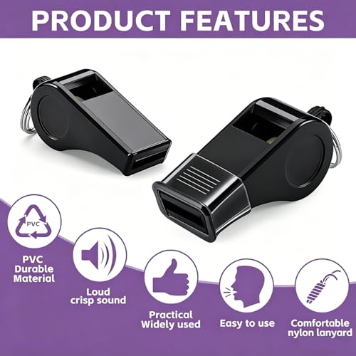 Emergency Plastic Whistle with Lanyard - Loud Sound - Black
