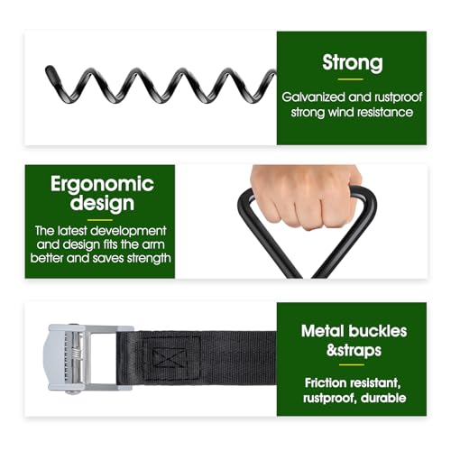 Trampoline Ground Anchors with Strong Straps - Black, 4 Pack