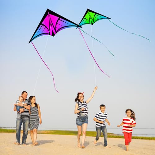 3-Pack Delta Kites for Kids & Adults - Easy to Fly with Bright Gradient Colors