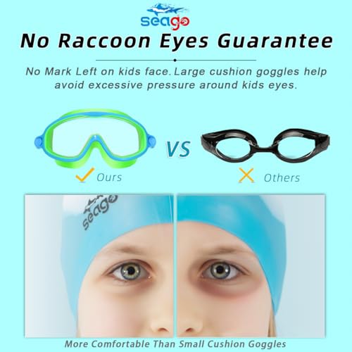 Seago Kids Swim Goggles 2-Pack Orange Mirrored & Blue-Green Anti-Fog UV Wide View