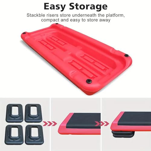 Athfiner Red Adjustable Aerobic Step Platform with 4 Risers for Home Gym Cardio