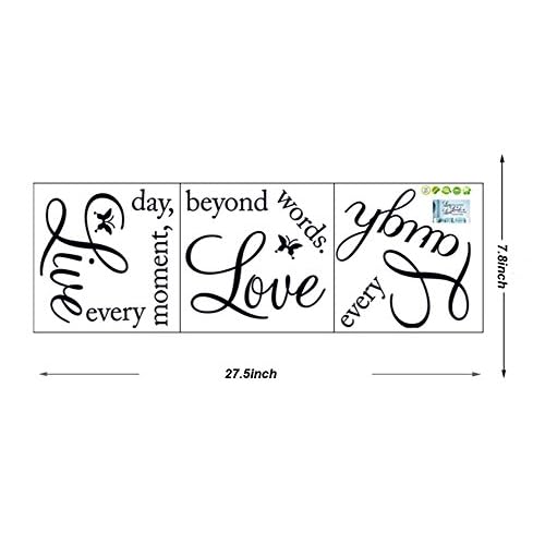 Blinggo Vinyl Decal Live Every Moment, Laugh Every Day, Love Beyond Words Wall Quote Black 15'' X 22''