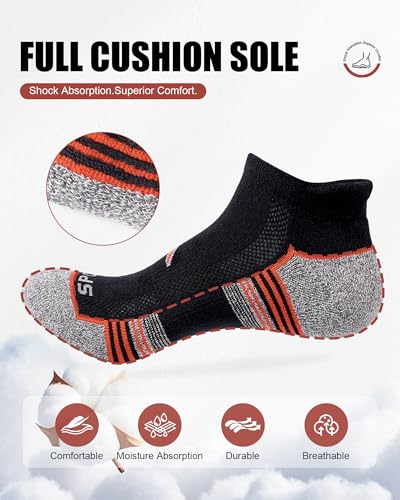Women's Athletic Ankle Socks - 6 Pairs, Cushioned Sole & Heel Tab