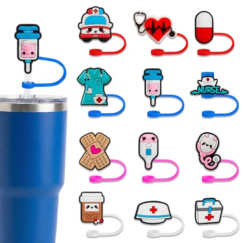 12 Pcs Nurse Straw Toppers - Silicone Covers for 10mm Straws