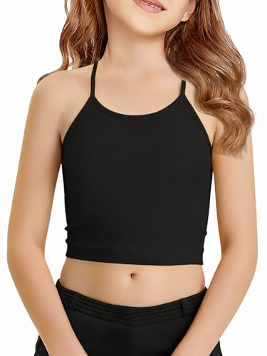 Haloumoning Girls Black Ribbed Cross-Back Athletic Tank Top 11-12 Years