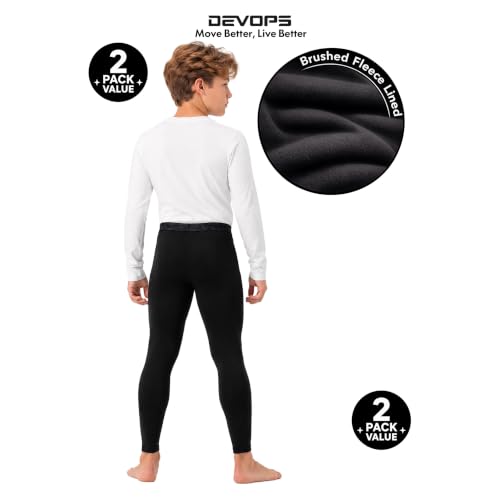 Youth Thermal Compression Leggings - Fleece Lined Long Johns, Medium Black/Charcoal