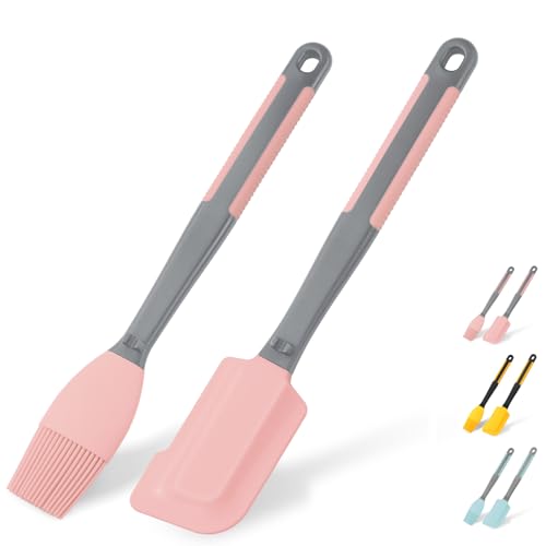 Extra Long Silicone Pastry Brush & Spatula Set - Pink