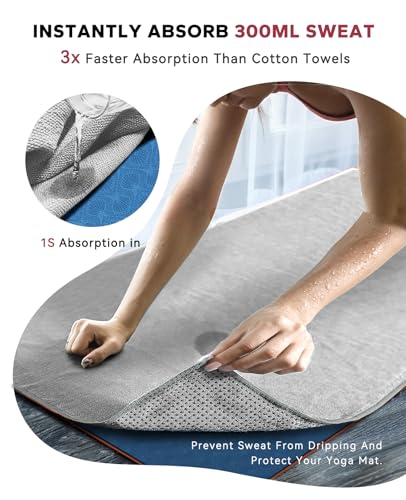 Non-Slip Yoga Mat Towel with Grip Dots - 72" x 24" - Grey