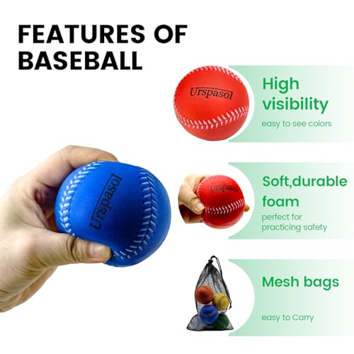 Urspasol Multi-Color Soft Foam Baseballs 6 Pack - 9 Inch Training Balls for Kids & Adults