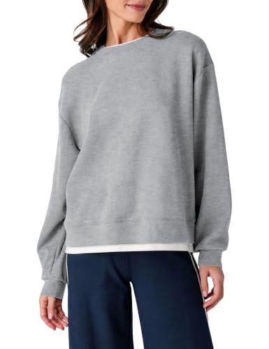 Mostrend Women's Grey Faux Double Layered Lightweight Sweatshirt - Large