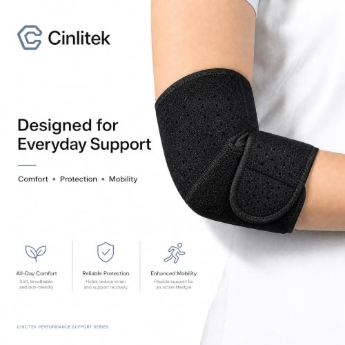 Adjustable Elbow Brace - Pain Relief for Tennis & Golfer’s Elbow - Black