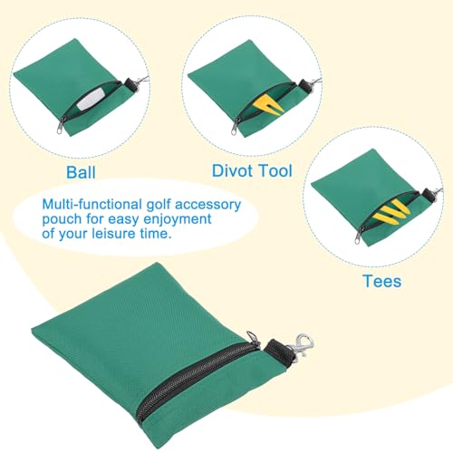 Golf Tee Pouch - Green Zipper Ball Bag with Clip