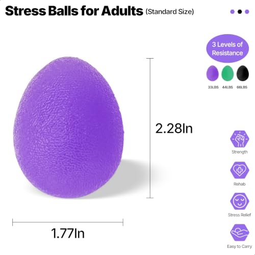 Stress Balls for Hand Therapy - Progressive Resistance Set (Purple, Green, Black)