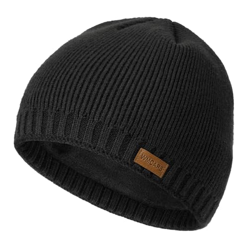 Wmcaps Black Fleece Lined Beanie Hat for Men Women - Warm Winter Skull Cap