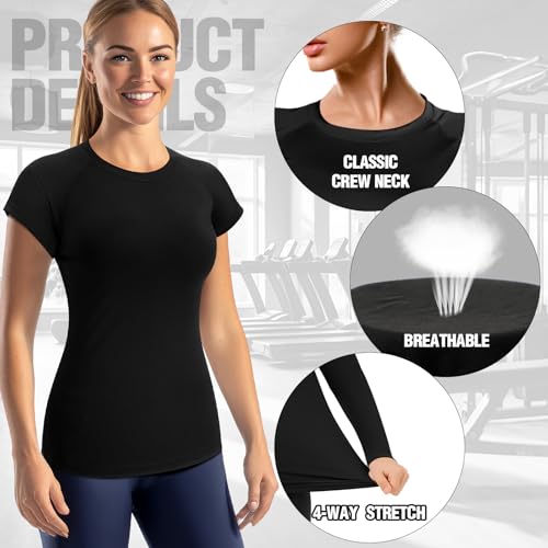 Coume Women's Compression Shirts X-Large Black 4-Pack Athletic Tops