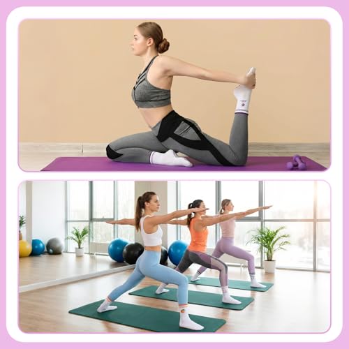 Pilates Socks with Grips for Women - 5 Pcs Ruffled Set - Pink, Purple, Orange, Green, Black