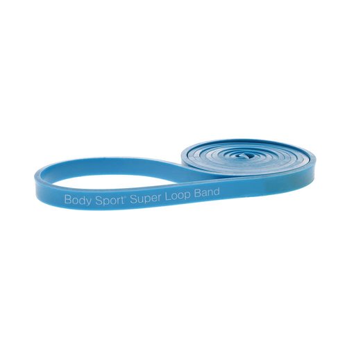 Body Sport Super Loop Band, 41 in. x 1/2 in., Light Resistance - Latex Rubber Strap for Home & Gym Workouts - Exercise Guide Included (Light Resistance Blue)