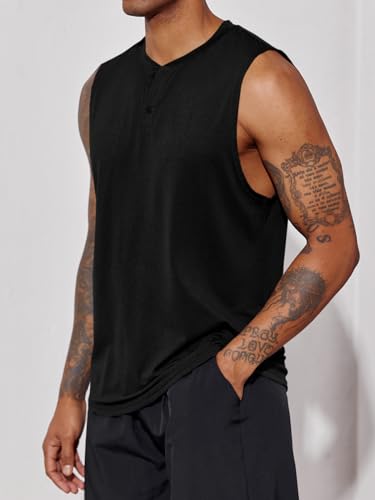 Men's Sleeveless Tank Top - Crewneck Solid Loose Fit - X-Large Black