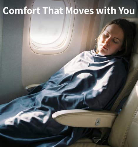 Litume Dark Blue Gray Velvet Travel Blanket for Airplane & Summer Use