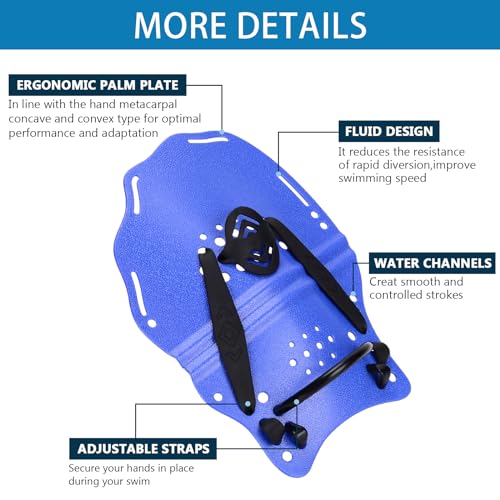 Swim Hand Paddles for Training - Medium (8.52 x 6.02 in) - Blue