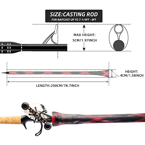 Fishing Rod Sleeve for Casting Rods up to 8ft - Black & Red, 2 Pcs