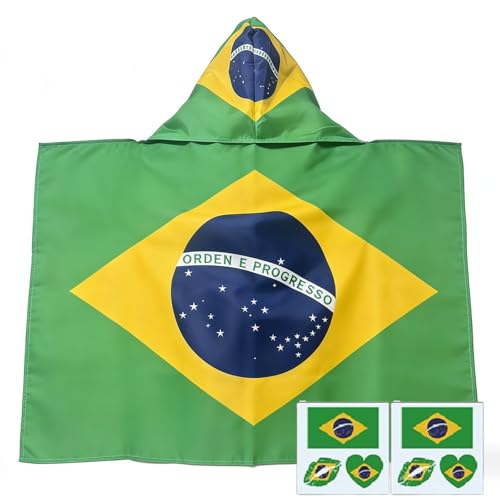 World Soccer 2026 Fan Essentials Kit - 3x5 Ft Flag Cape & Tattoos - Brazil