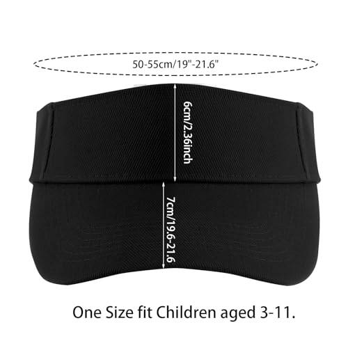 Kids Adjustable Cotton Sports Visor - Athletic Sun Hat for Tennis - Black