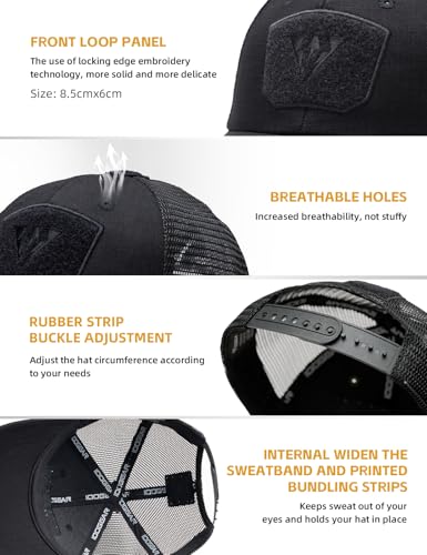 IDOGEAR Black Tactical Mesh Baseball Cap Breathable Operator Hat for Men & Women