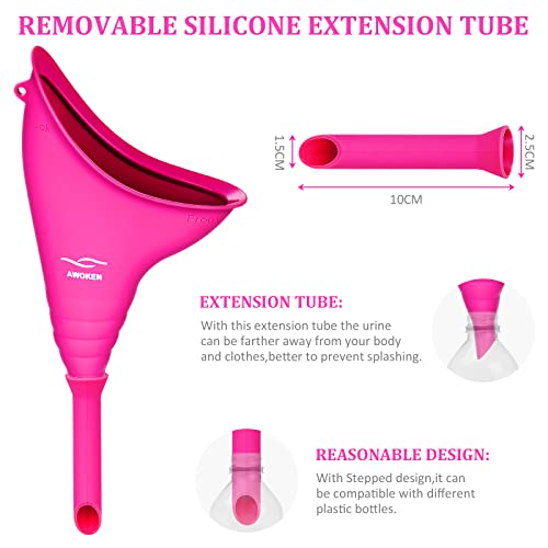 AWOKEN Rose Red Female Urination Device - Silicone Standing Pee Funnel for Women, Reusable Camping/Hiking