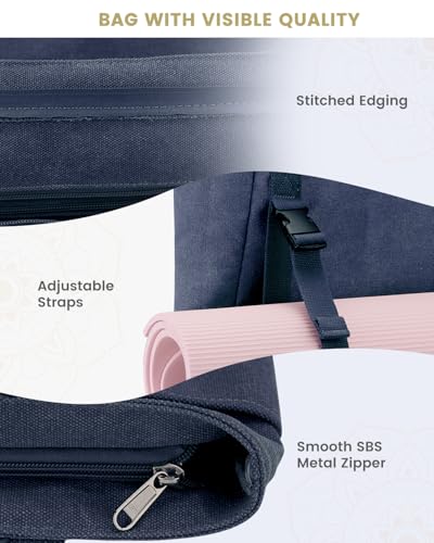 Yoga Mat Bag for Women - Canvas Tote with Bottle Holder - Blue