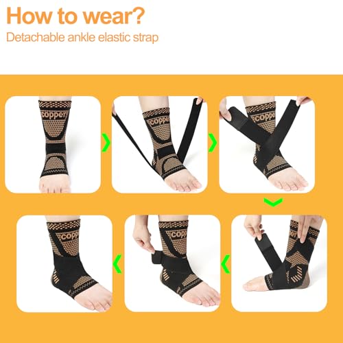 MIHAIR Copper Ankle Brace (Copper-Black, X-Large) - Ankle Support for Plantar Fasciitis