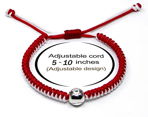 Baseball Bracelets - Adjustable Handmade Braided Wristbands, Red & Black 2PCS