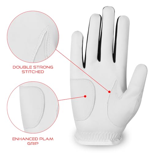 Golf Gloves for Right-Handed Golfers - Left Hand, White, Medium-Large