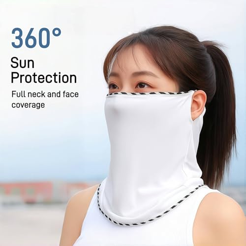 Cooling UPF 50+ Sun Face Mask - White, Breathable UV Protection