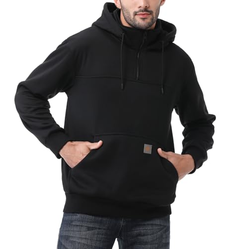 Men's Fleece-Lined Hoodie Sweatshirt with Zipper & Kangaroo Pocket