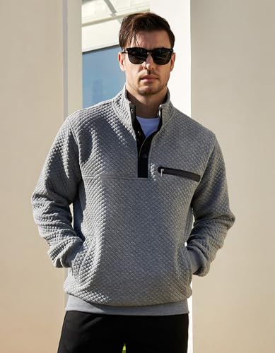 Men's Quilted Pullover Sweatshirt with Stand Collar and Pocket