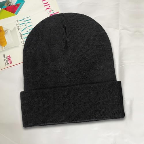 Custom Knit Beanie Hat - Personalized Cuffed Cap with Text - Pure Black